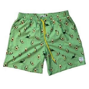 Mosmann Avocado Print Swim Trunks Athletic‎ Gym Shorts Pockets Men's Large